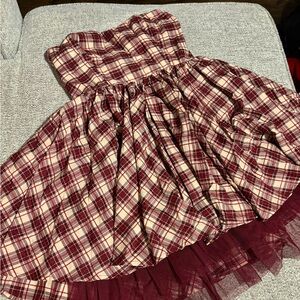 Altard State Women’s Dress Plaid with Burgundy and Cream